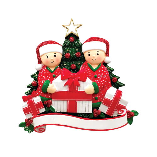 PX Opening Presents Family 2 Personalised Ornament