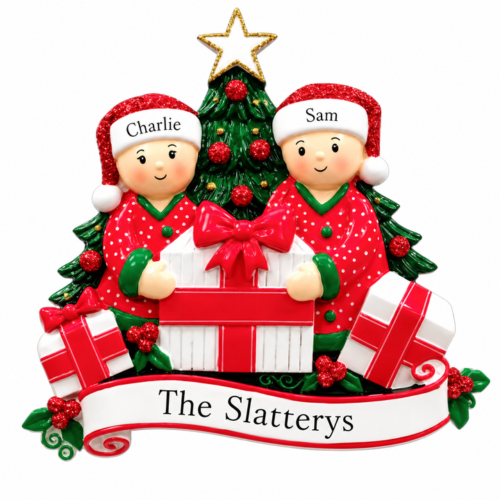 PX Opening Presents Family 2 Personalised Ornament