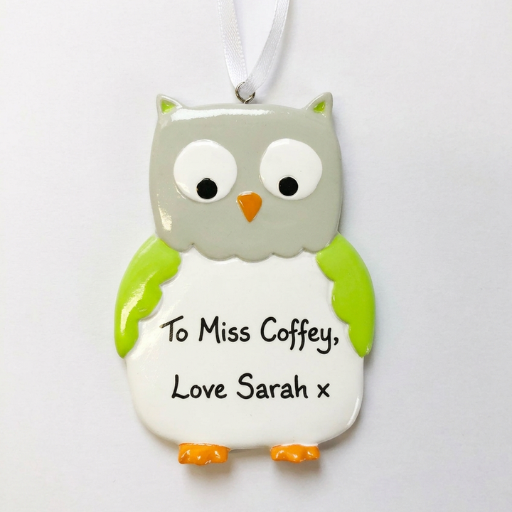 CR Green Owl Personalised Christmas Ornament