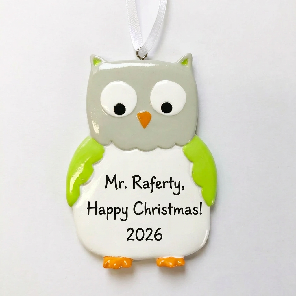 CR Green Owl Personalised Christmas Ornament