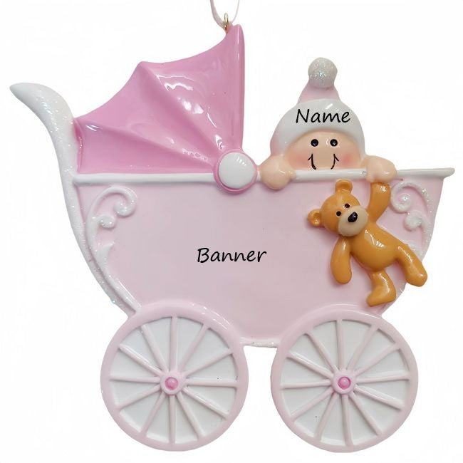 Baby Carriage Pink Personalised Tree Decoration