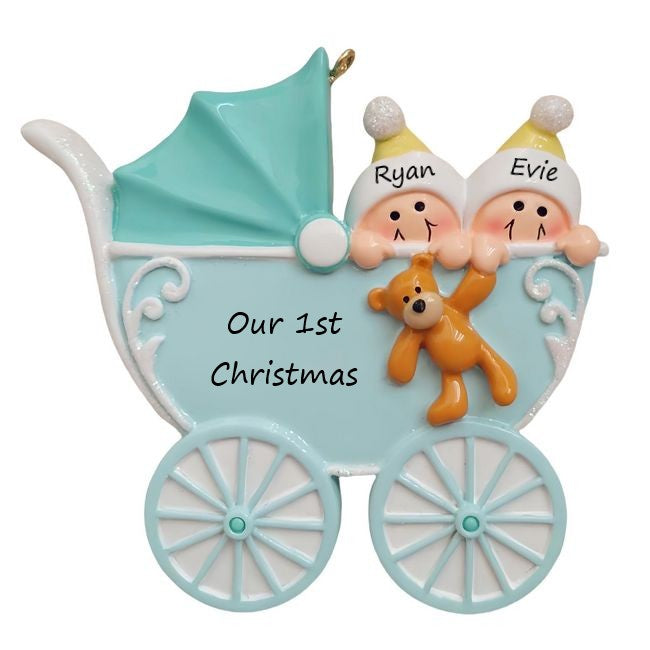 Baby Carriage Twins Personalised Christmas Ornament