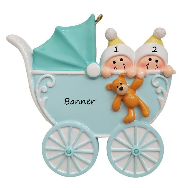 Baby Carriage Twins Personalised Christmas Ornament