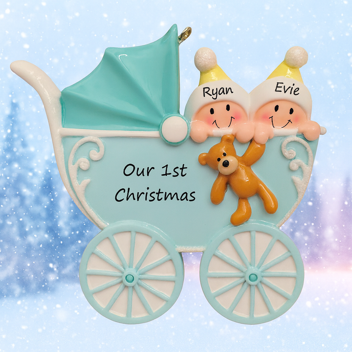 Baby Carriage Twins Personalised Christmas Ornament