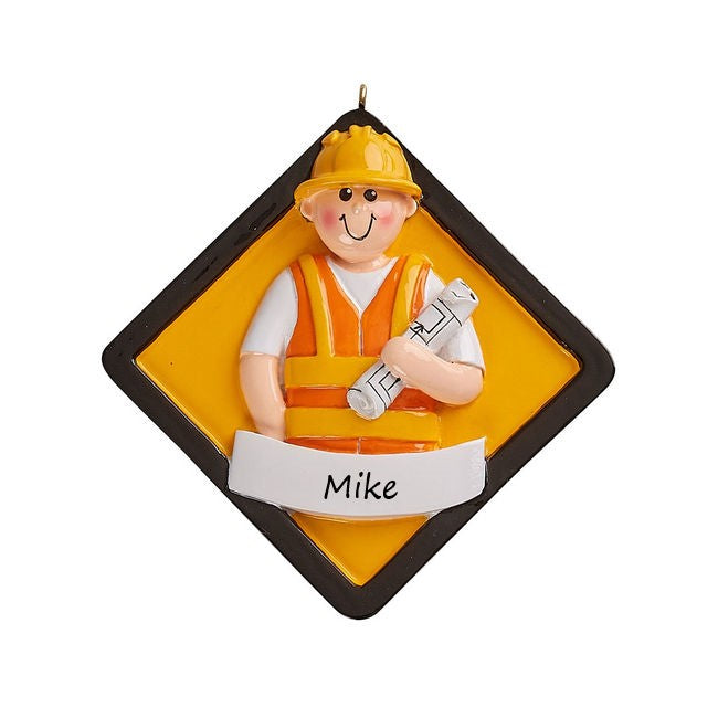 Construction sign Man Personalised Christmas Ornament