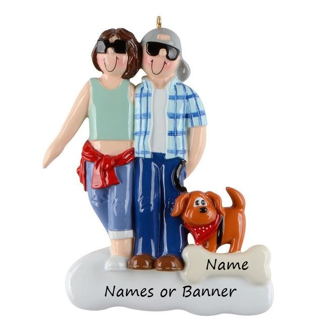 Cool Couple with Dog Personalised Christmas Ornament