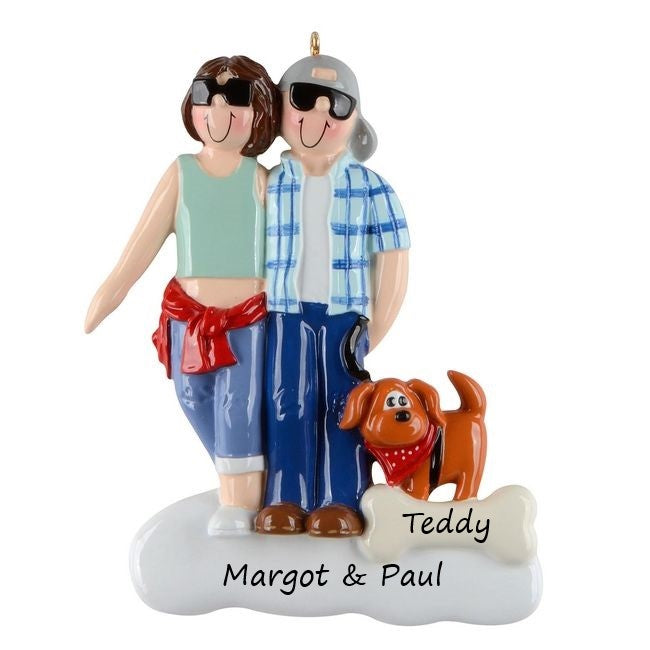 Cool Couple with Dog Personalised Christmas Ornament