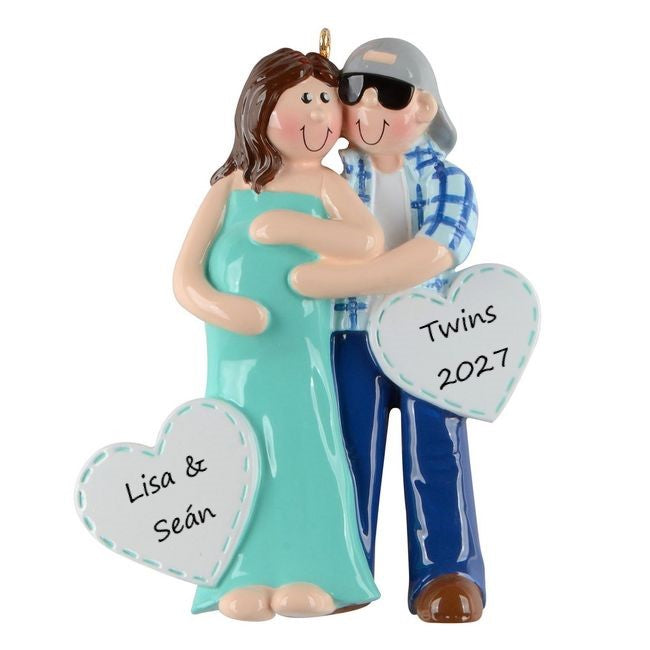 Cool Pregnant Couple Personalised Christmas Ornament