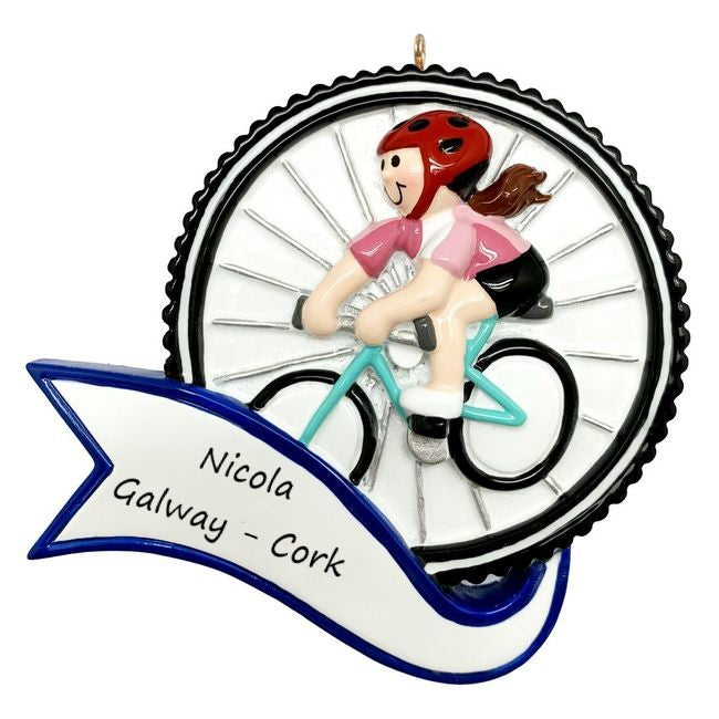 Bicycle Wheel Girl Personalised Christmas Ornament