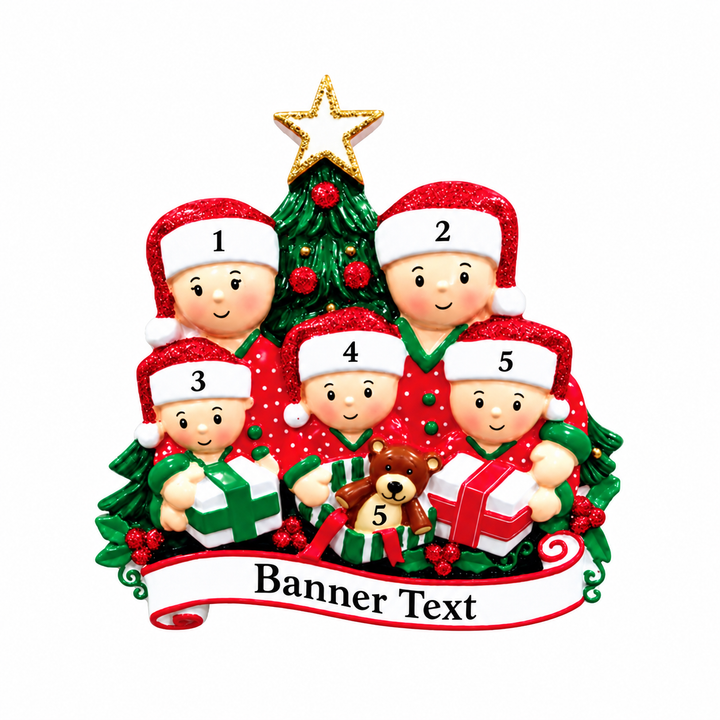 PX Opening Presents Family 5 Personalised Ornament