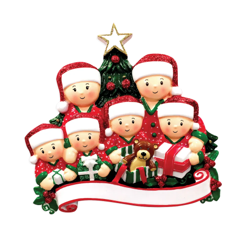 PX Opening Presents Family 6 Personalised Ornament