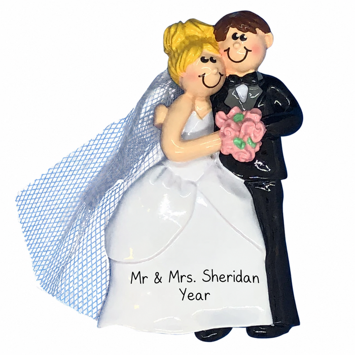 Blonde Cozy Wedding Couple Personalised Christmas Ornament
