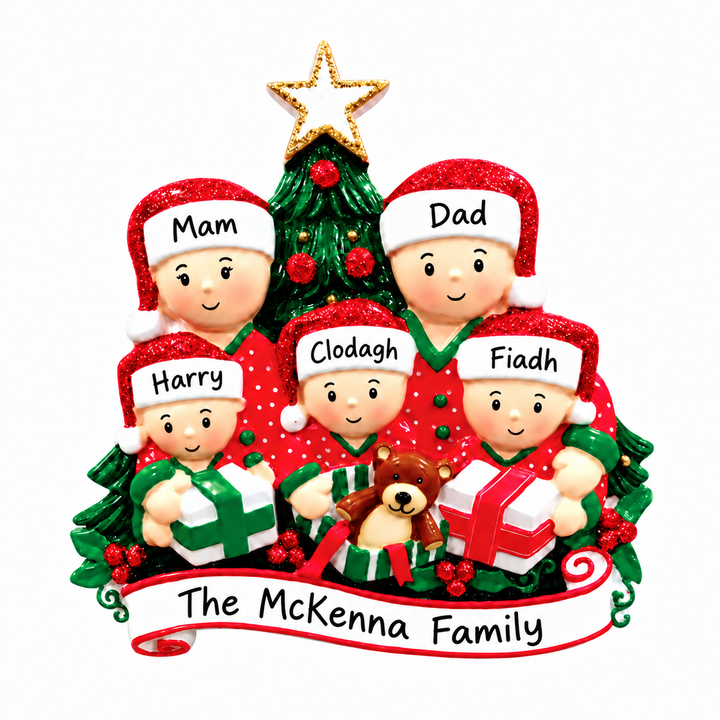 PX Opening Presents Family 5 Personalised Ornament