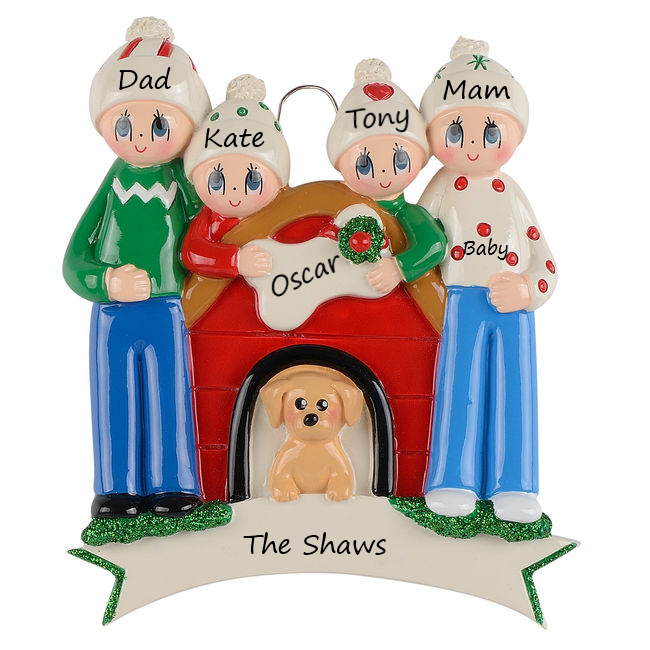 Dog House Family 4 Personalised Christmas Ornament