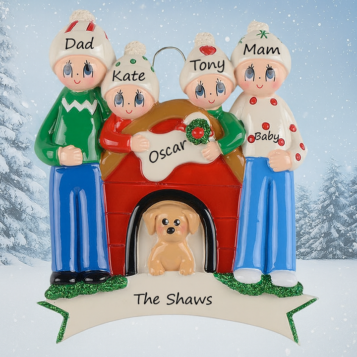 Dog House Family 4 Personalised Christmas Ornament