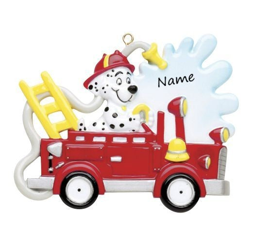 Dog In Fire truck Personalised Christmas Ornament
