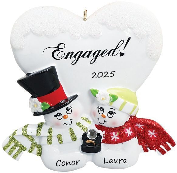 Engaged Snow Couple Personalised Christmas Ornament