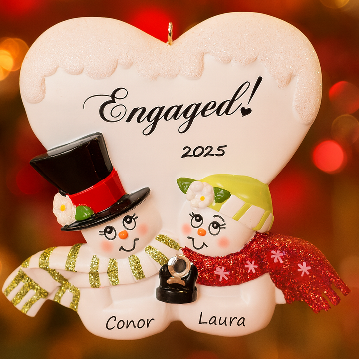 Engaged Snow Couple Personalised Christmas Ornament