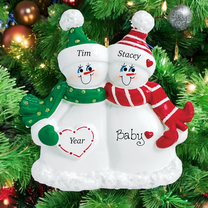 Expecting Snow Couple Personalised Christmas Ornament