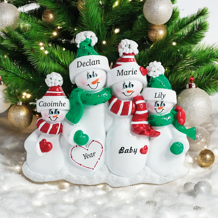 Expecting Snow Family 4 Personalised Christmas Ornament