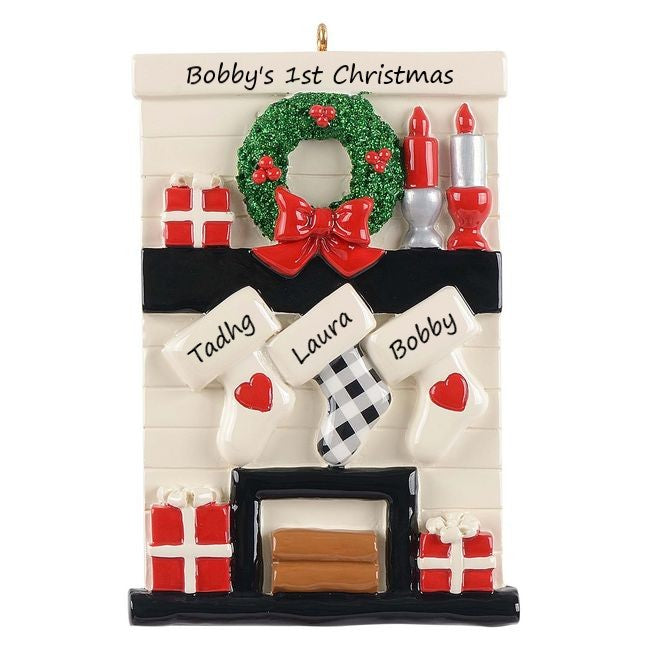 Gather Round Fireplace 3 Personalised Christmas Ornament