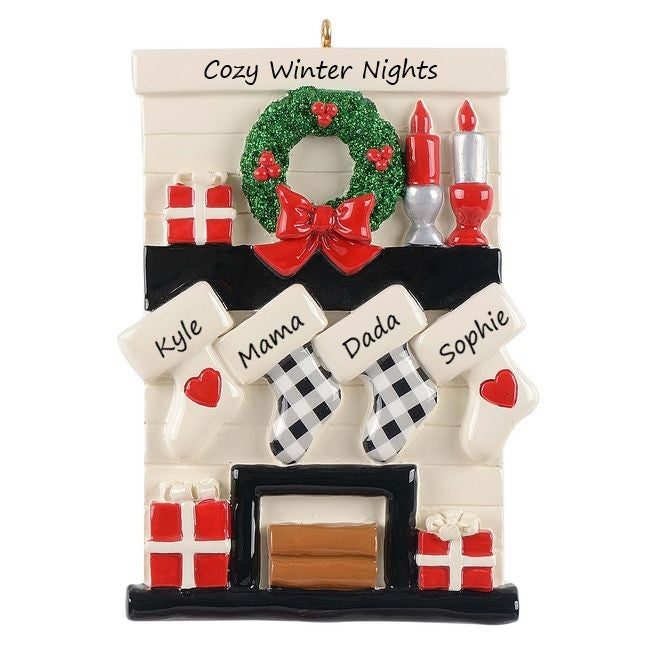 Gather Round Fireplace 4 Personalised Christmas Ornament