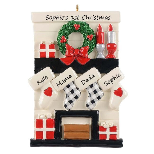 Gather Round Fireplace 4 Personalised Christmas Ornament