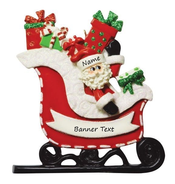 Santa In Glitter Sleigh Personalised Christmas Ornament