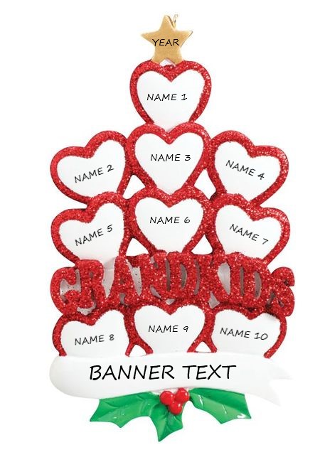 Grandkid Hearts 10 Personalised Christmas Ornament