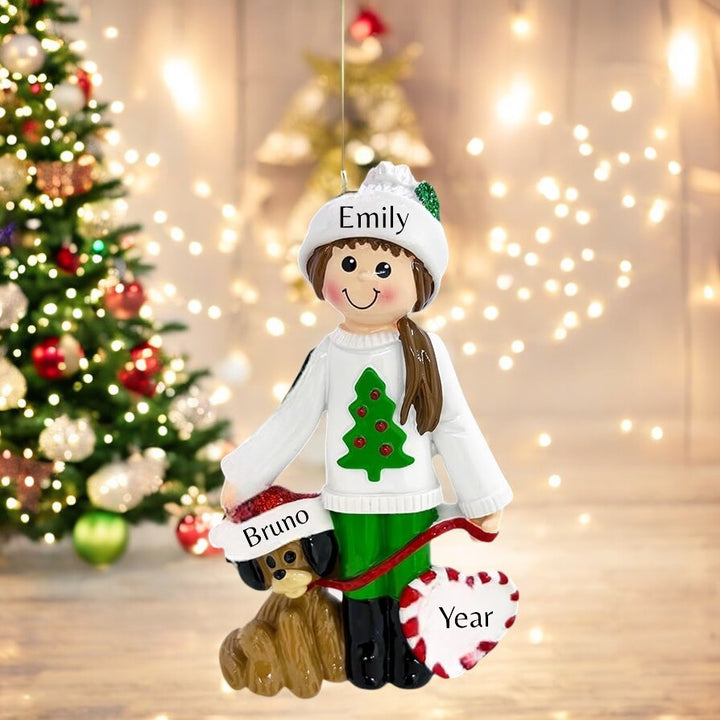 Girl with Dog Personalised Christmas Ornament