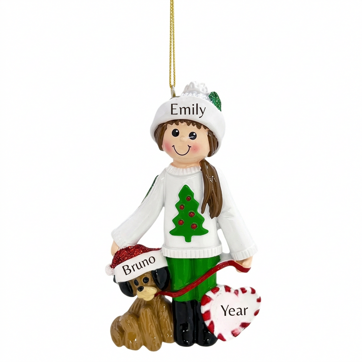 Girl with Dog Personalised Christmas Ornament
