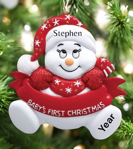 Red baby 1st Christmas ornament personalised