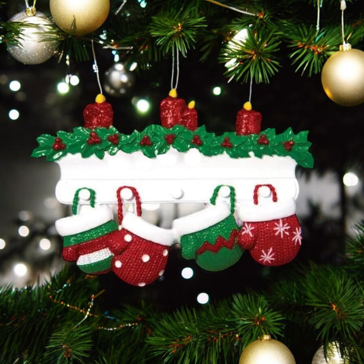 Red & Green Mitt Family 4 Personalised Christmas Ornament