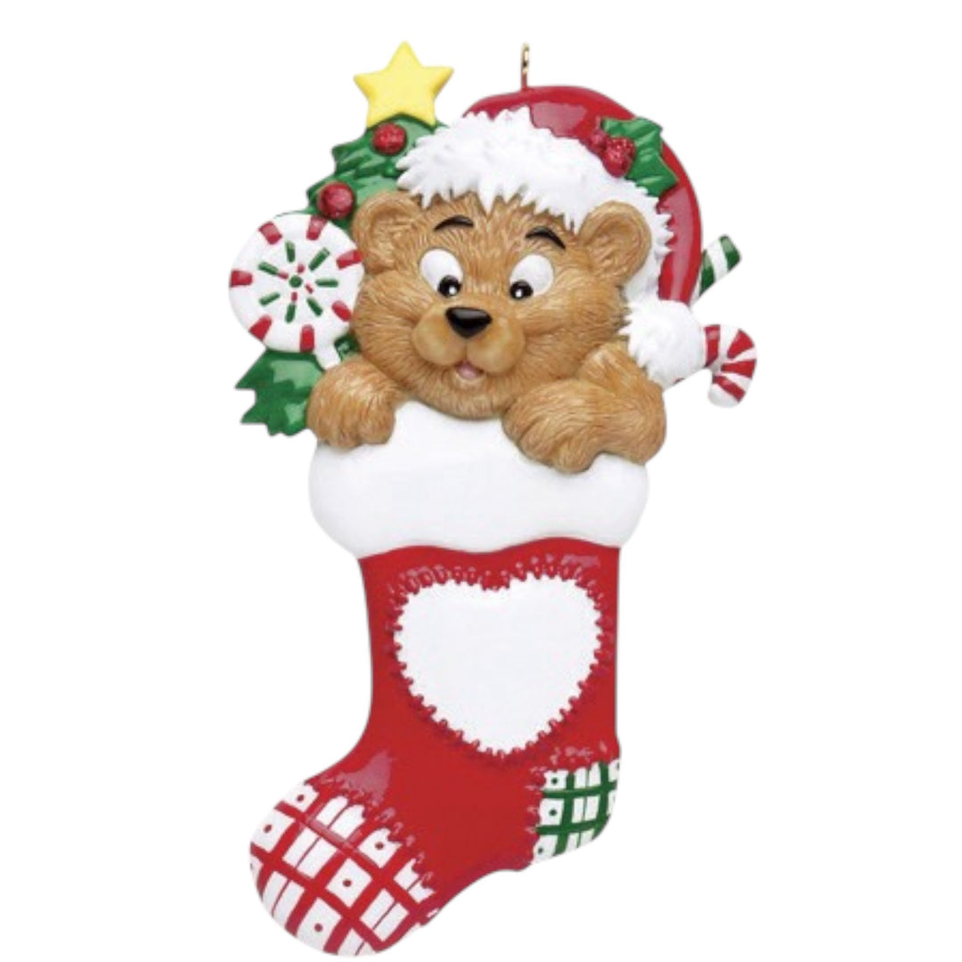 Bear Heart Stocking Personalised Christmas Ornament