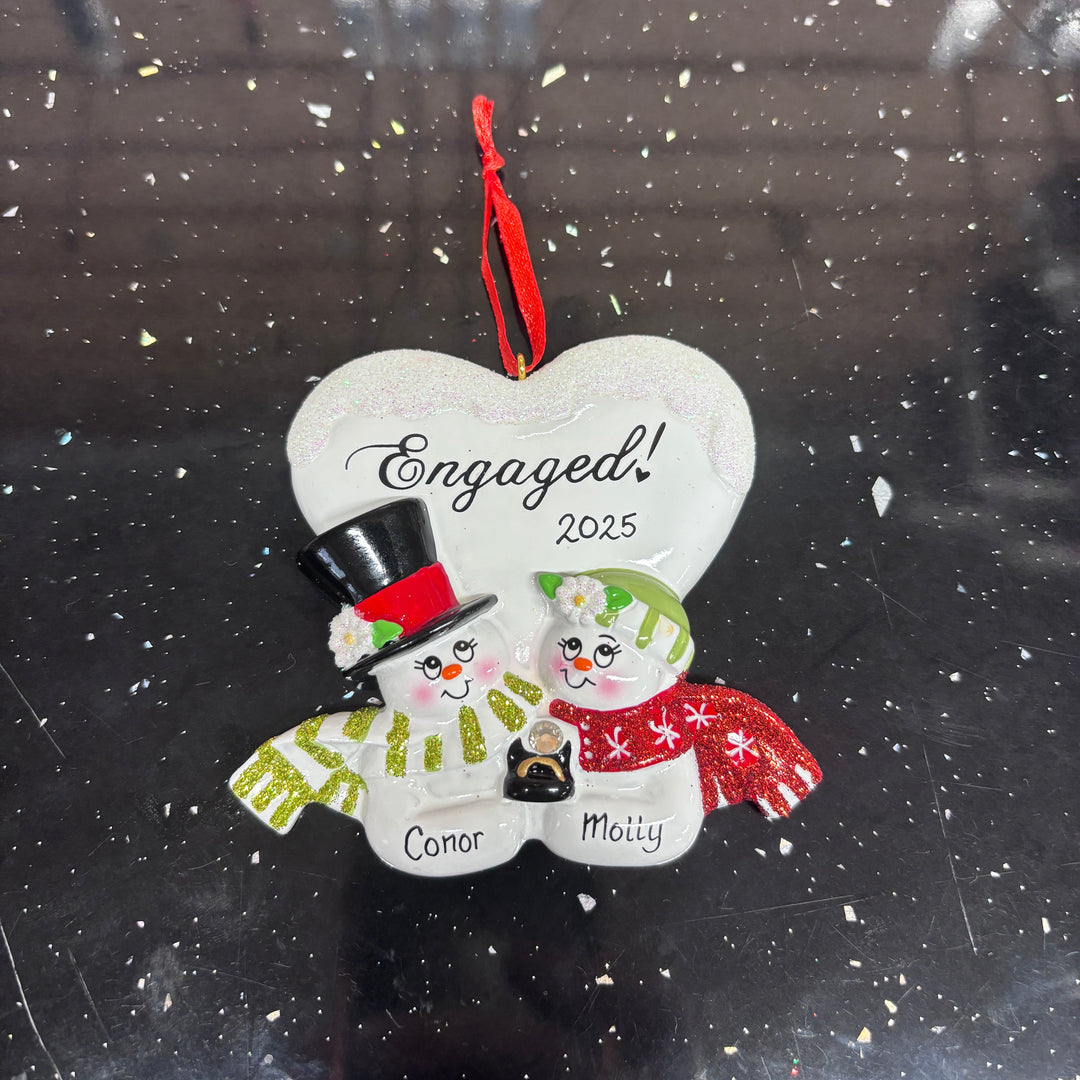 Engaged Snow Couple Personalised Christmas Ornament