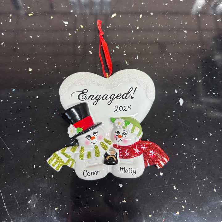 Engaged Snow Couple Personalised Christmas Ornament