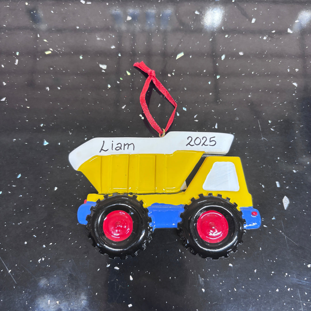 Yellow Dump Truck Personalised Christmas Ornament