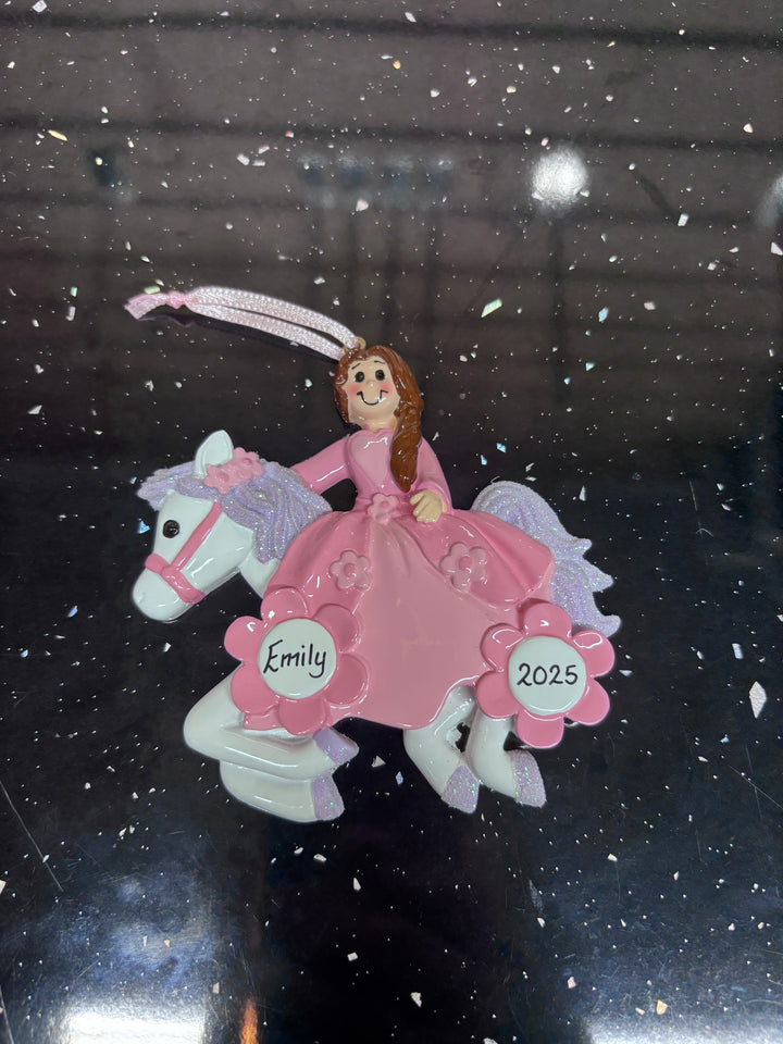 Princess on her Unicorn Personalised Christmas Ornament