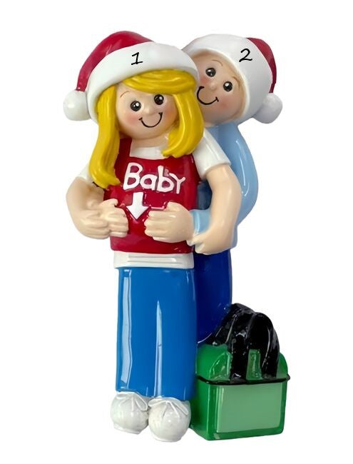 Waiting For Baby Couple - BLONDE Personalised Christmas Ornament
