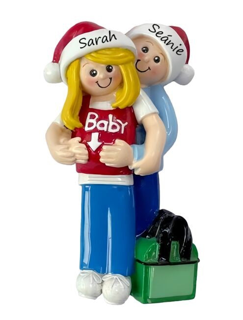 Waiting For Baby Couple - BLONDE Personalised Christmas Ornament