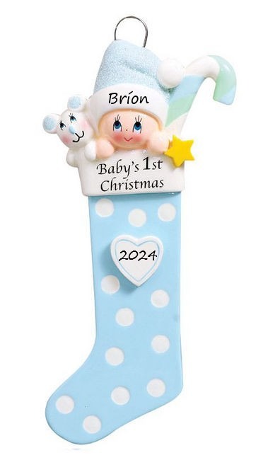 Baby Long Stocking Blue Personalised Christmas Ornament