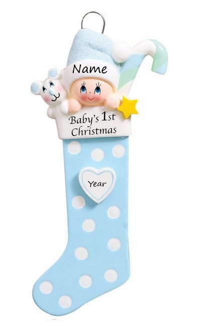 Baby Long Stocking Blue Personalised Christmas Ornament
