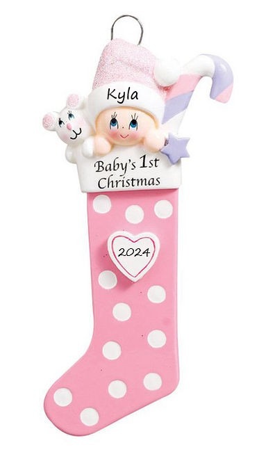 Baby Long Stocking Pink Personalised Christmas Ornament