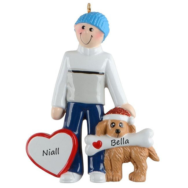 Man with Dog Personalised Christmas Ornament