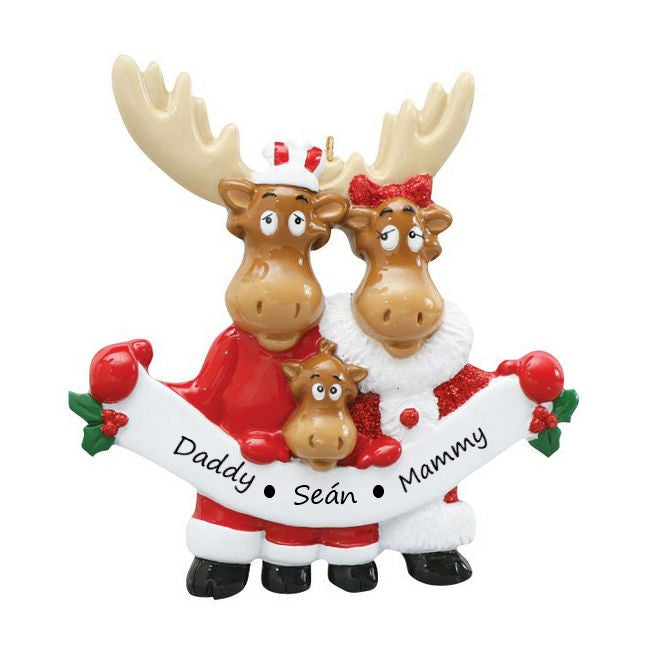Moose Family 3 Personalised Christmas Ornament