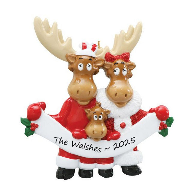 Moose Family 3 Personalised Christmas Ornament
