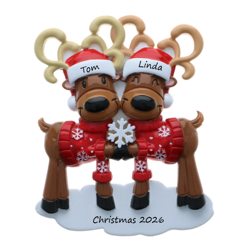 PX Mr & Mrs Reindeer Family 2 Personalised Christmas ornament