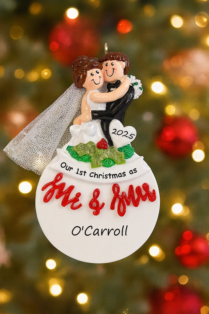 Bauble 1st Christmas As Mr. &amp; Mrs. Personalised Christmas Ornament