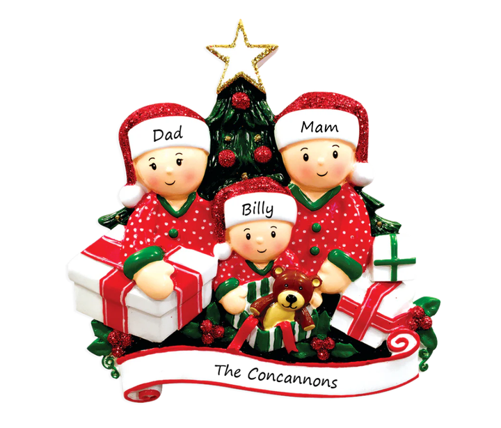 PX Opening Presents Family 3 Personalised Ornament