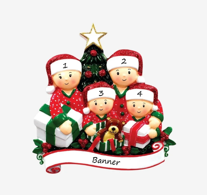 PX Opening Presents Family 4 Personalised Ornament